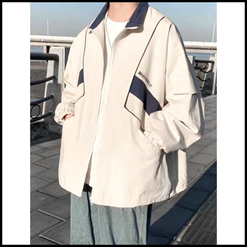 Oversized Varsity Windbreaker Jacket Polyester Y2… - image 3